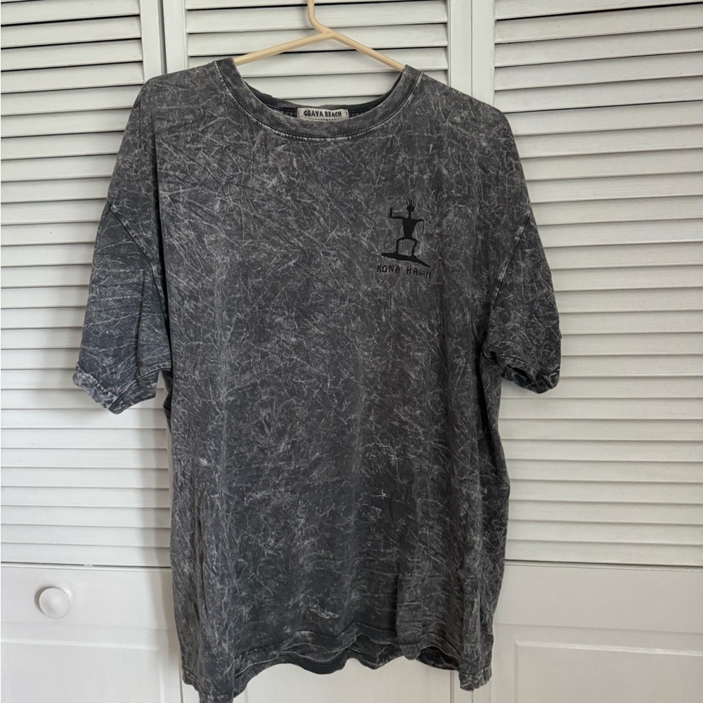 Gray Acid Wash Guava Beach Graphic T-Shirt